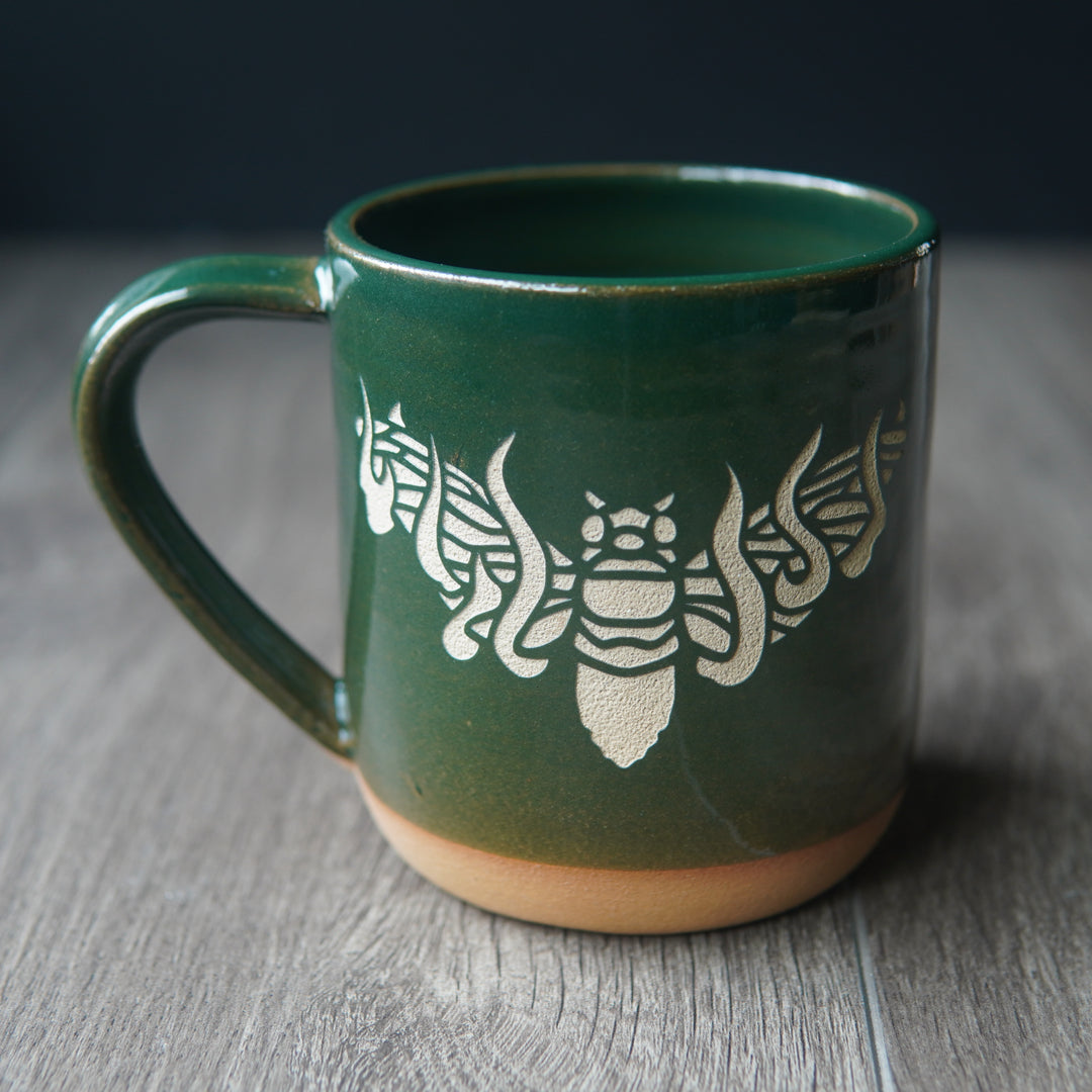 Cicada Mug, Flaming Winged Insect - Farmhouse Style Handmade Pottery
