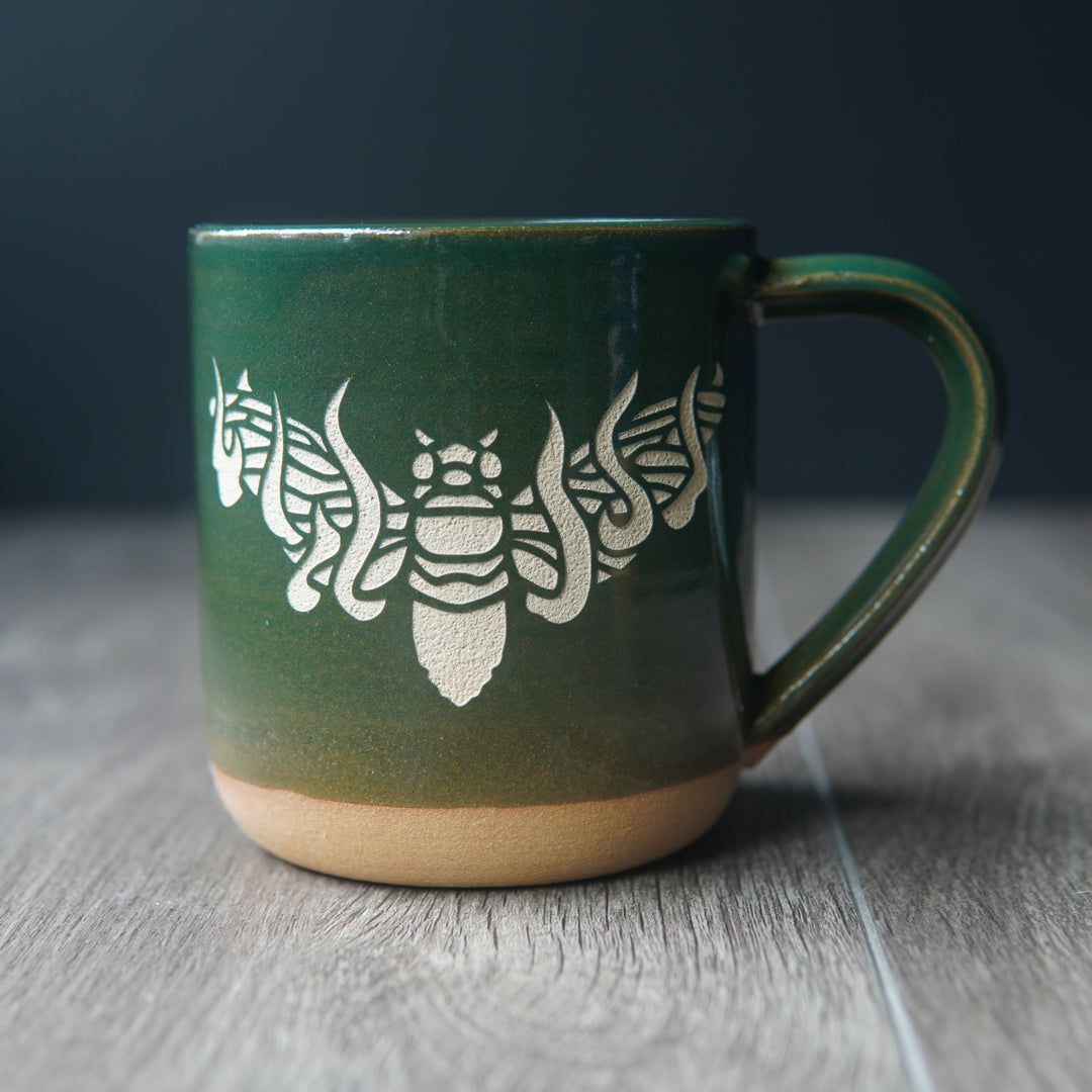 Cicada Mug, Flaming Winged Insect - Farmhouse Style Handmade Pottery