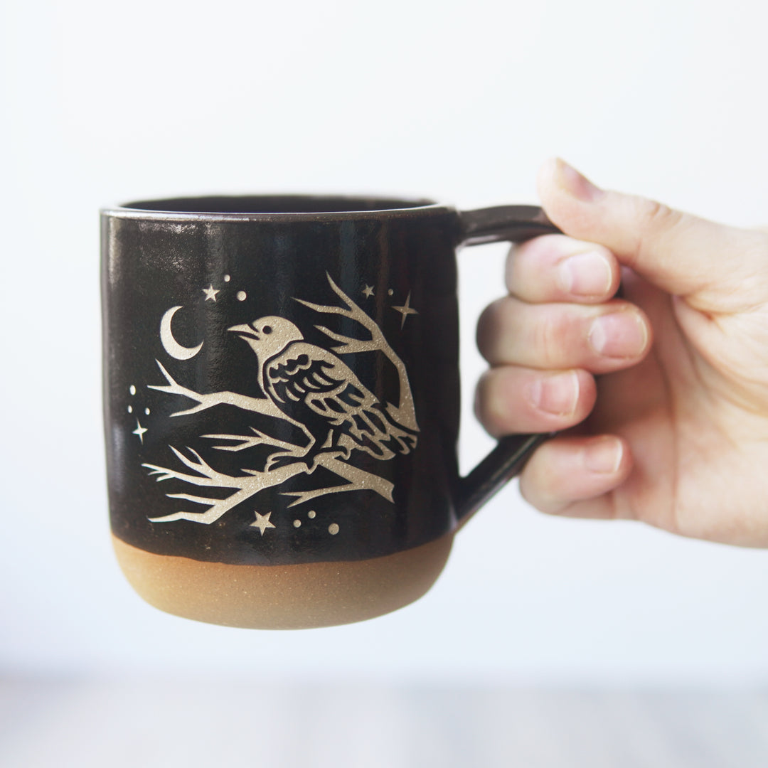 Crow Mug, Farmhouse Style Handmade Pottery