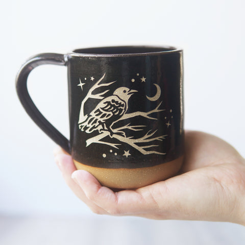 Crow Mug, Farmhouse Style Handmade Pottery