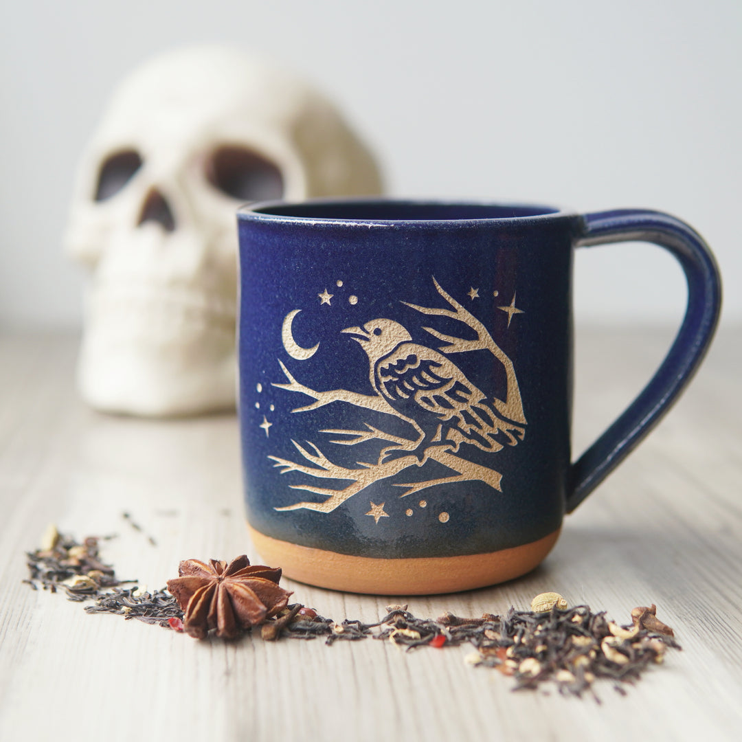 Crow Mug, Farmhouse Style Handmade Pottery