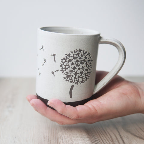 Dandelion Mug, Farmhouse Style Handmade Pottery