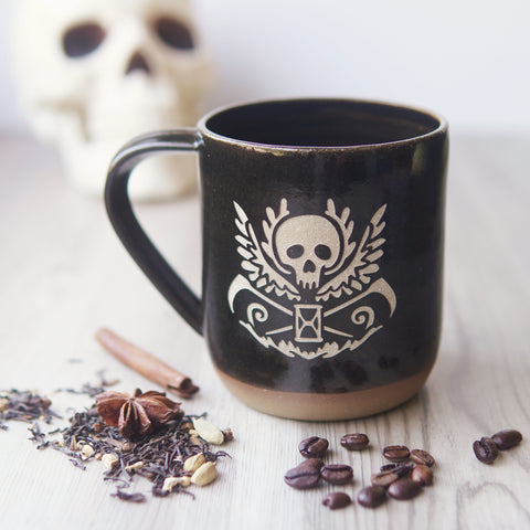 Death Skull Mug, Farmhouse Style Handmade Pottery