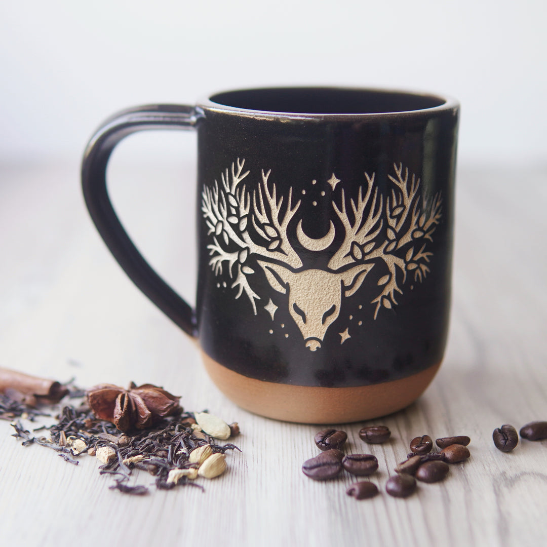Deer Tree Mug, Farmhouse Style Handmade Pottery