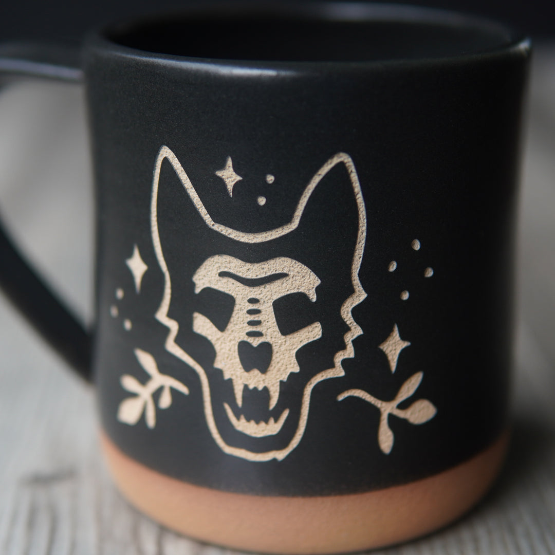 black German shepherd dog skull mug