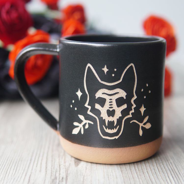 German shepherd dog skull mug, black