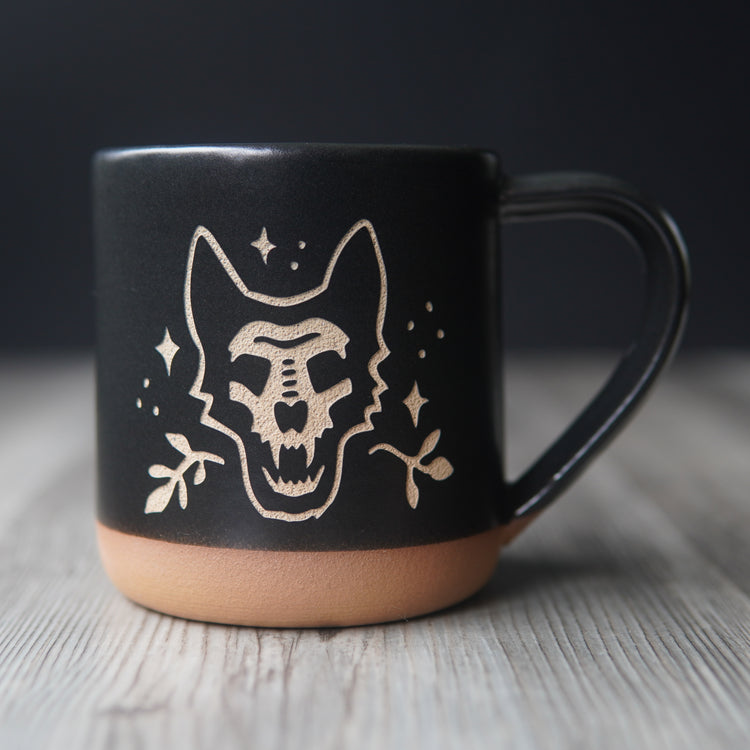 German shepherd dog skull mug, black