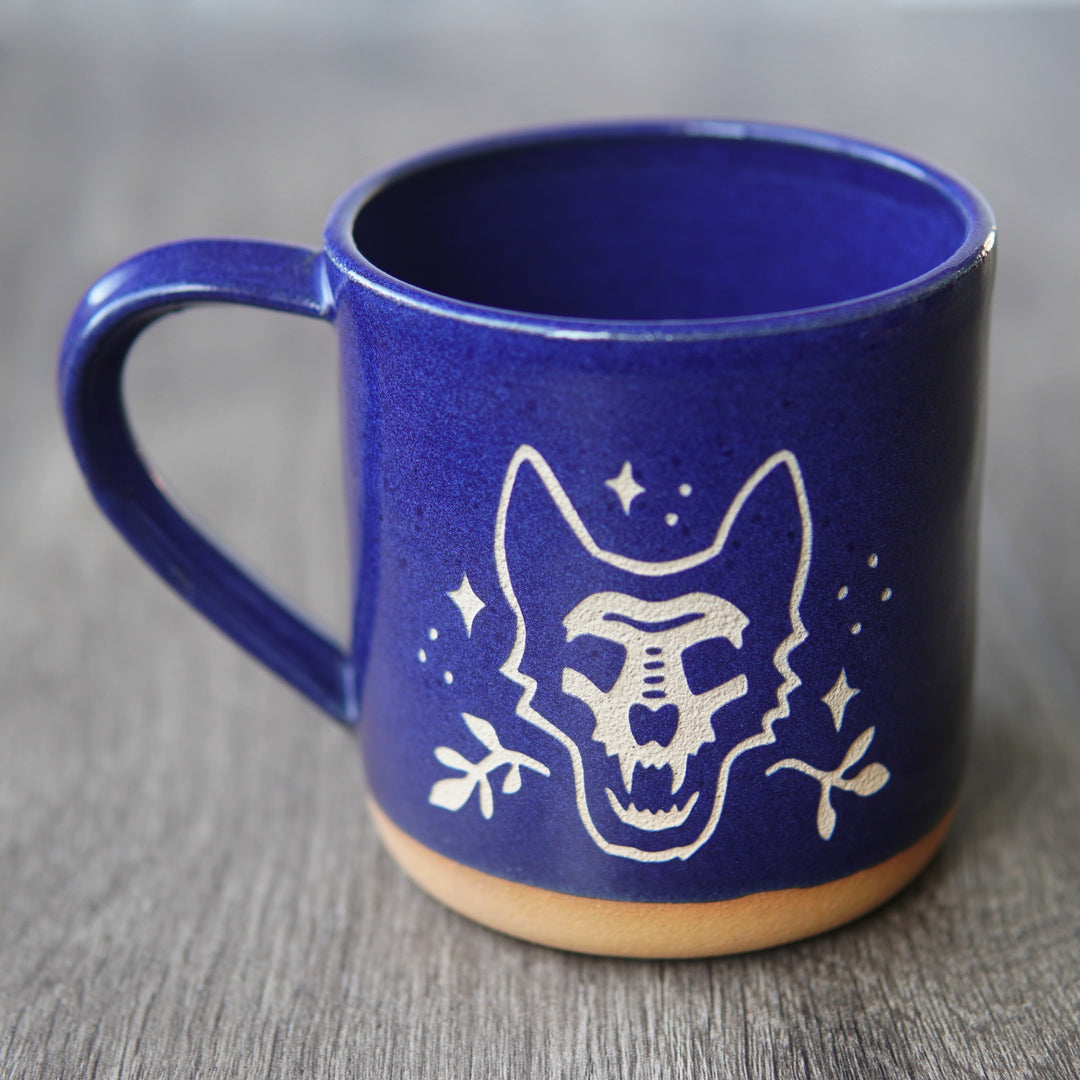 German shepherd dog skull mug, cobalt blue
