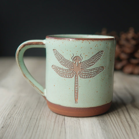 Dragonfly Mug, Farmhouse Style Handmade Pottery