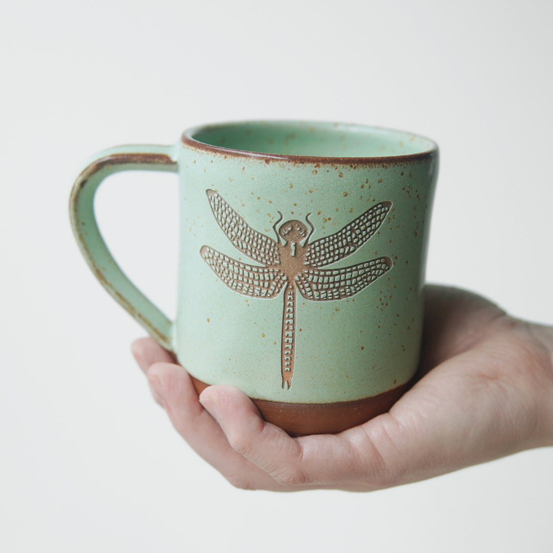 Dragonfly Mug, Farmhouse Style Handmade Pottery