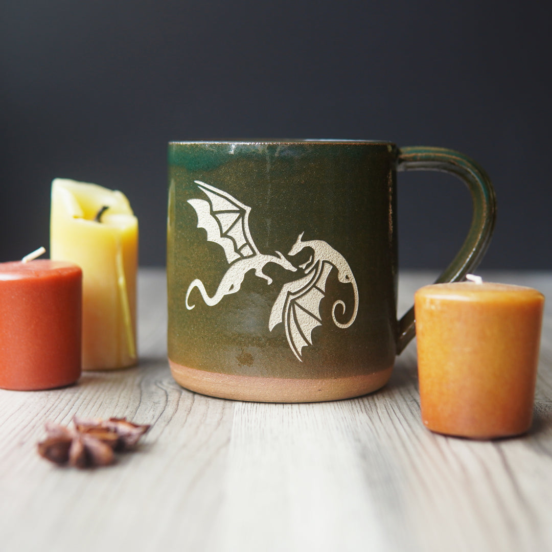 Dragon Mug, Farmhouse Style Handmade Pottery