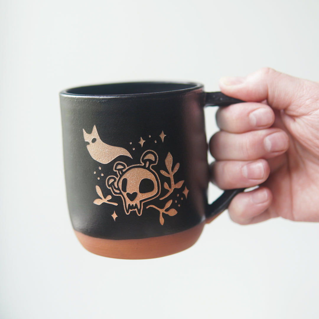 Haunted Cat Skull Mug, Farmhouse Style Handmade Pottery