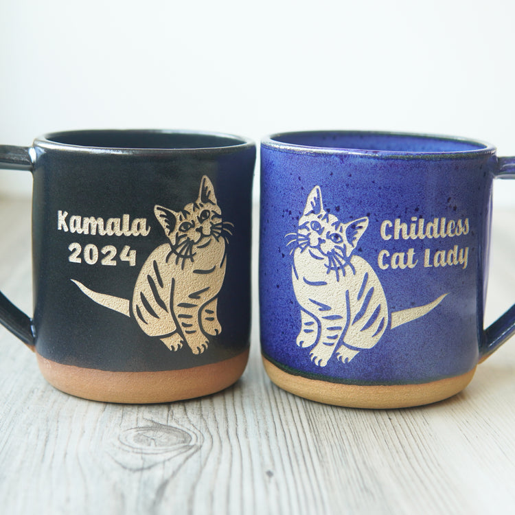 Kamala 2024 and Childless Cat Lady mugs