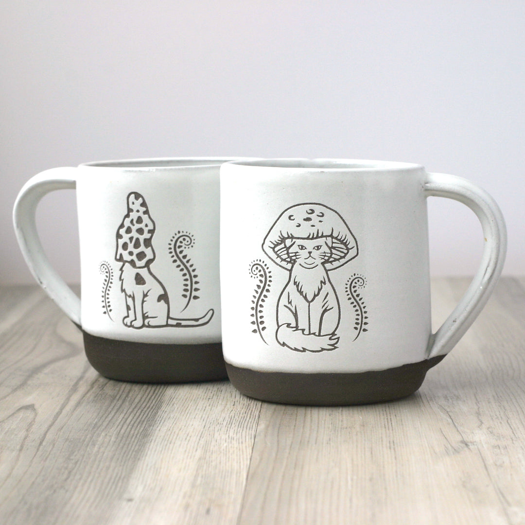 Cat Mushrooms Mug, Farmhouse Style Handmade Pottery