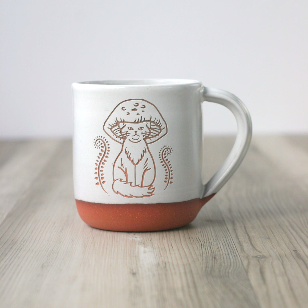 Cat Mushrooms Mug, Farmhouse Style Handmade Pottery