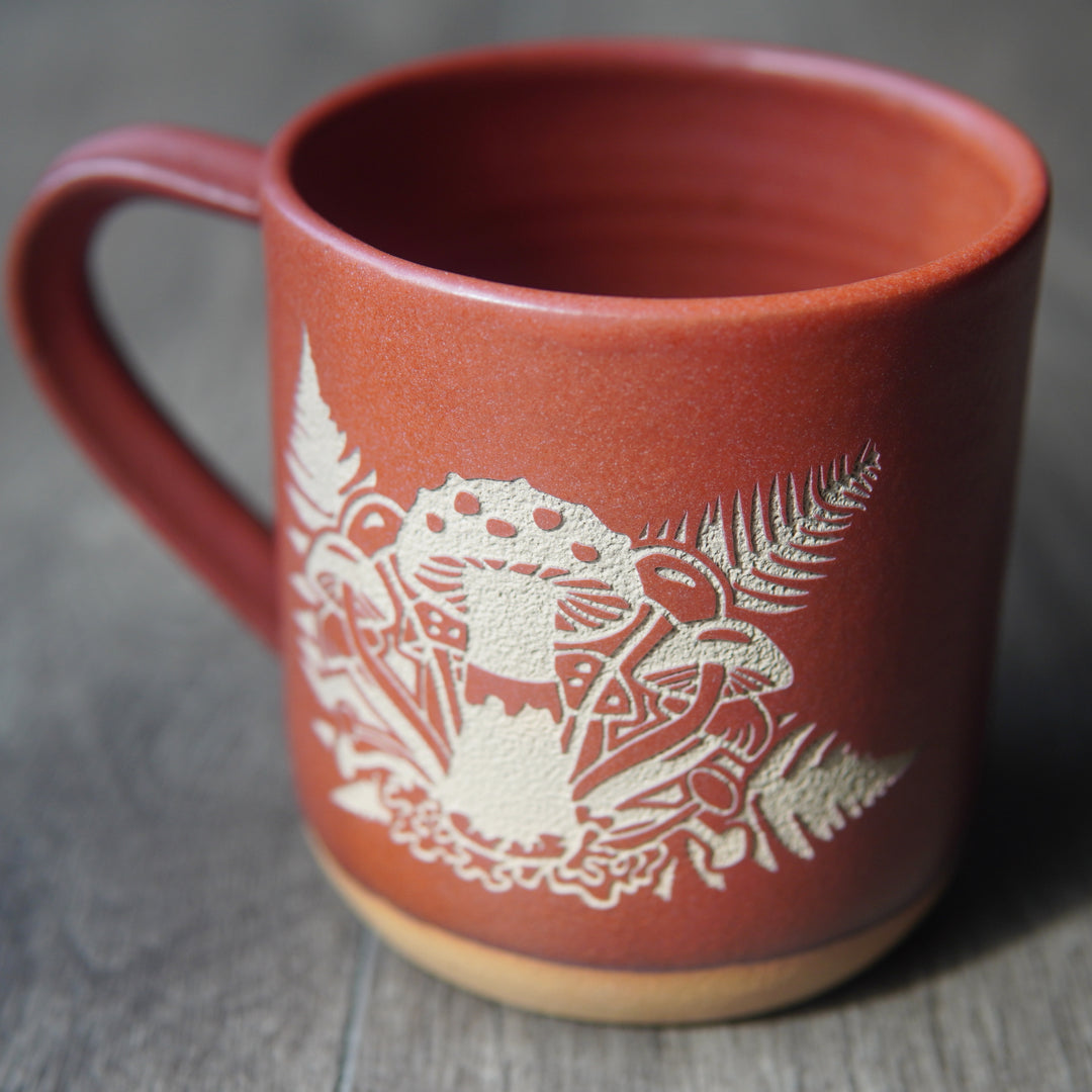 Mushrooms + Ferns Mug, Farmhouse Style Handmade Pottery