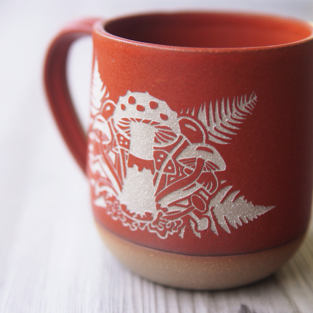 Mushrooms + Ferns Mug, Farmhouse Style Handmade Pottery
