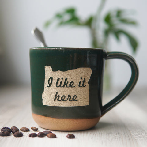 "I Like It Here" State Mug, Farmhouse Style Handmade Pottery