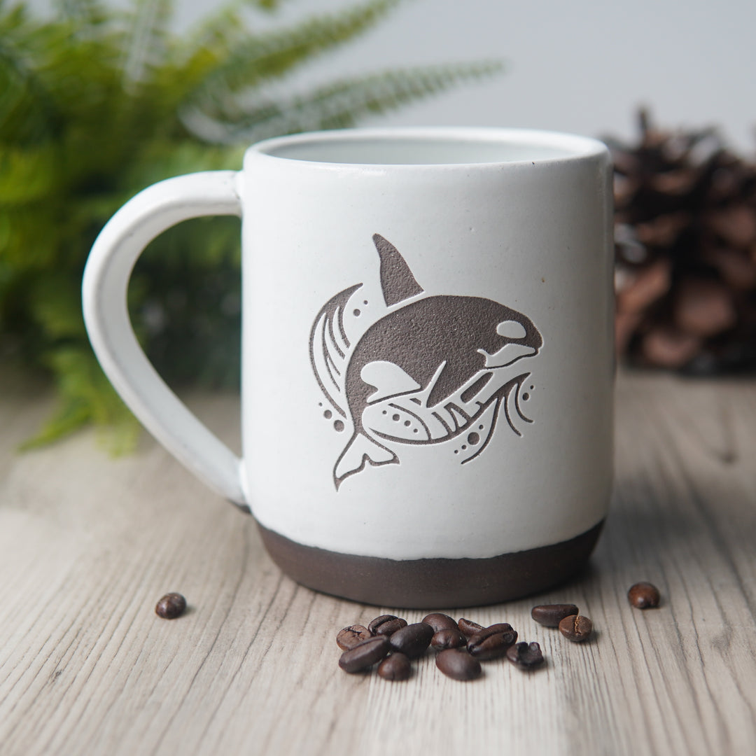 Orca Whale Mug, Farmhouse Style Handmade Pottery