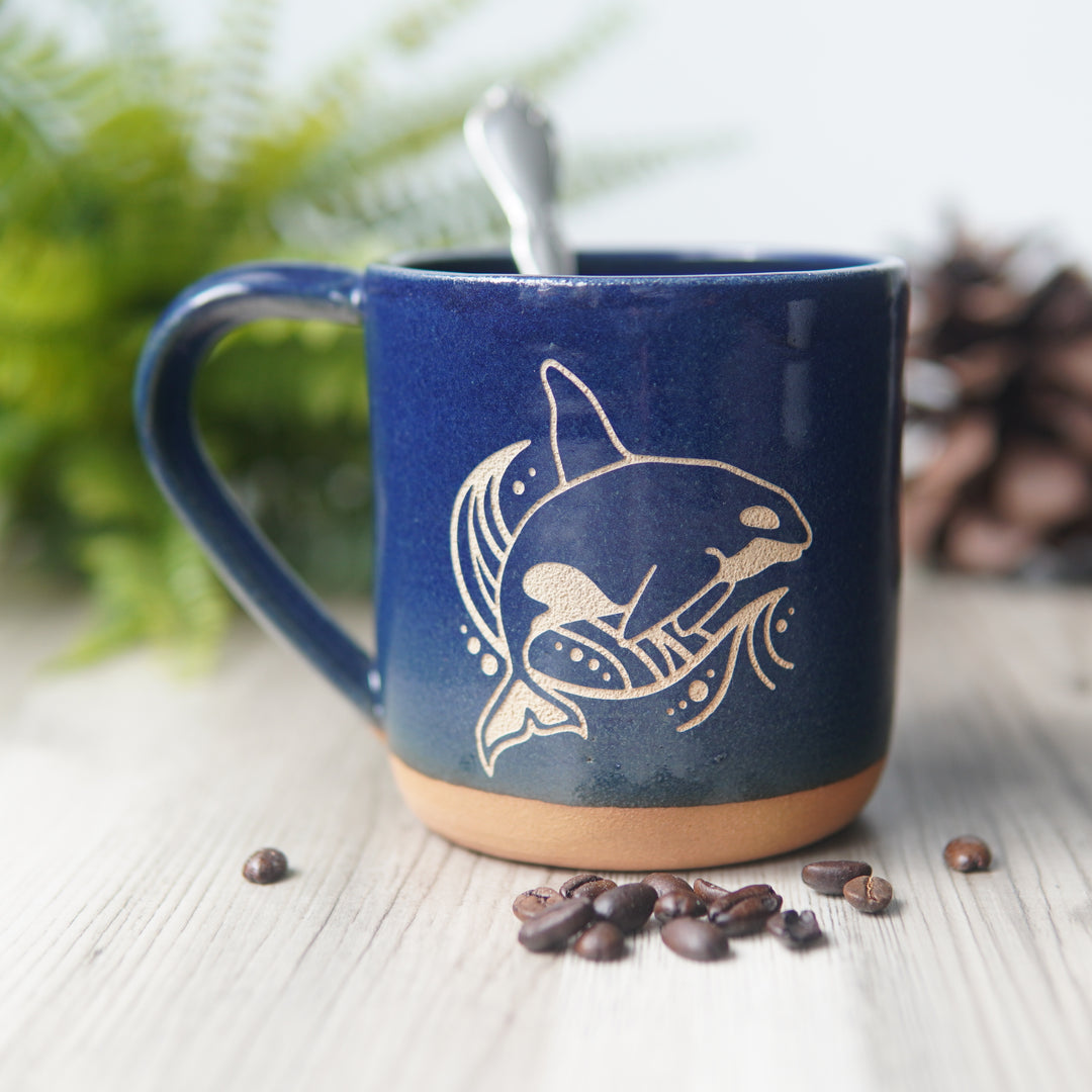 Orca Whale Mug, Farmhouse Style Handmade Pottery