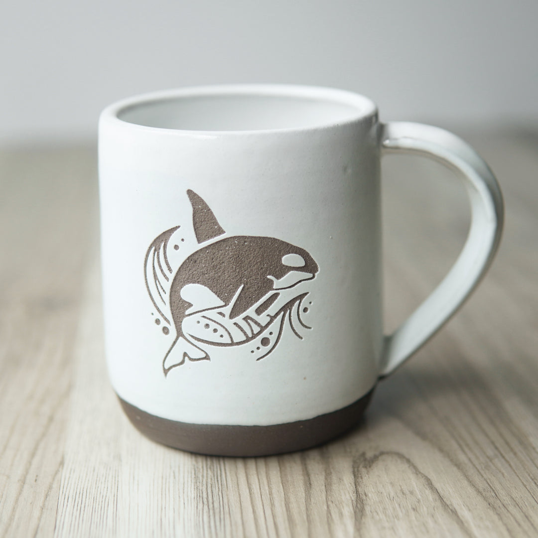 Orca Whale Mug, Farmhouse Style Handmade Pottery