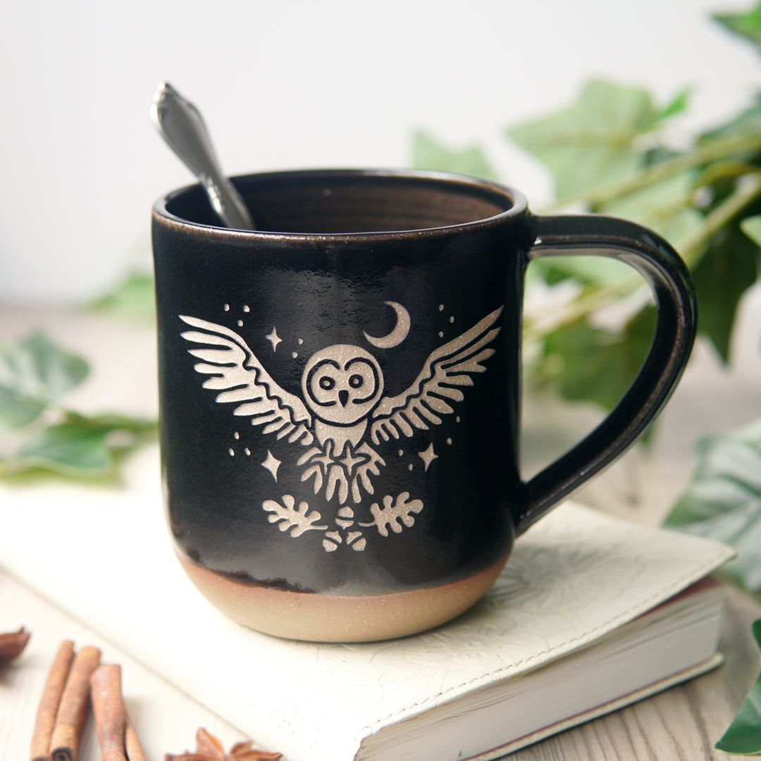 Owl + Oak Mug, Farmhouse Style Handmade Pottery