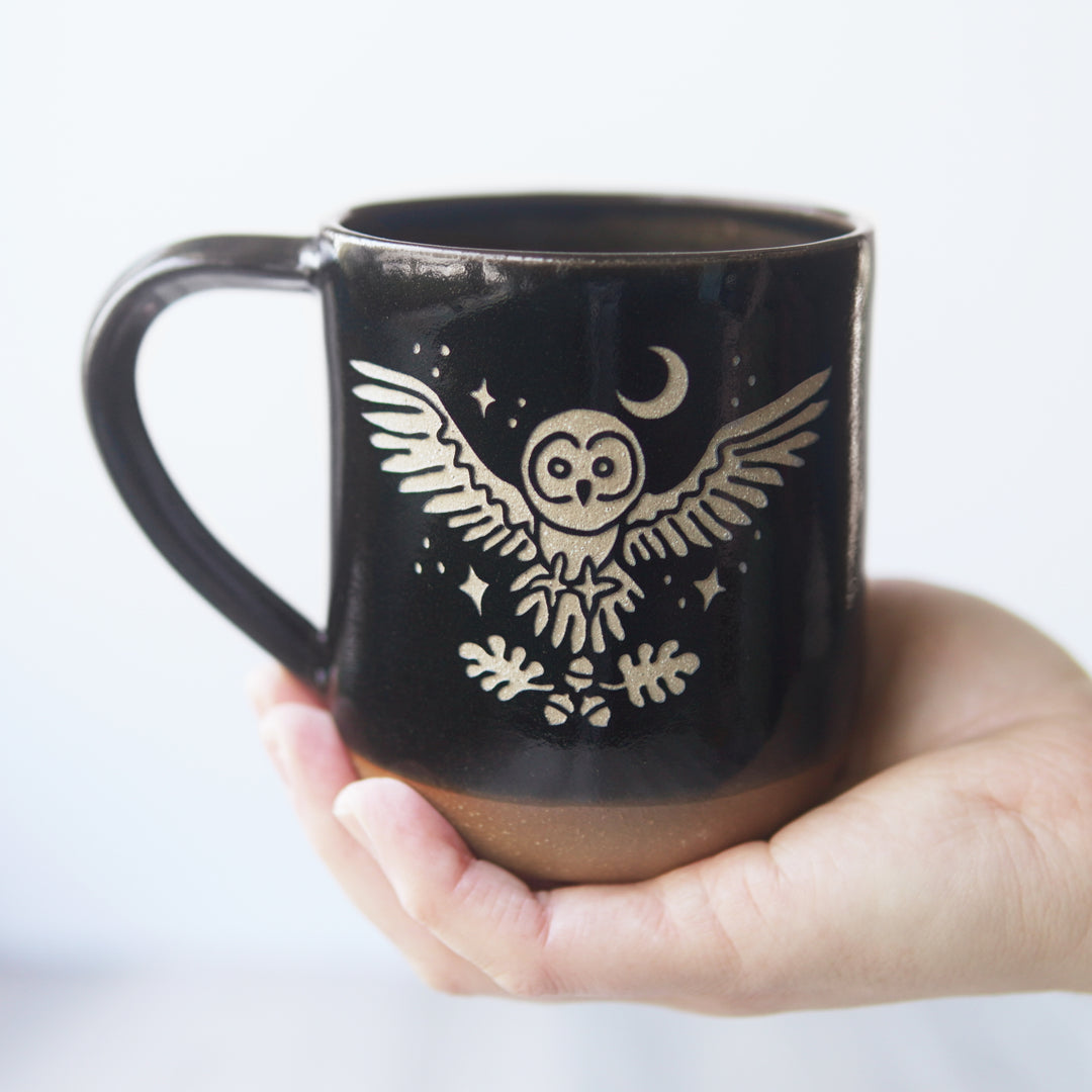 Owl + Oak Mug, Farmhouse Style Handmade Pottery