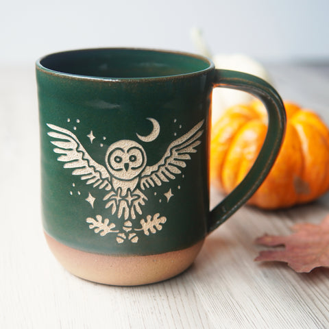 Owl + Oak Mug, Farmhouse Style Handmade Pottery