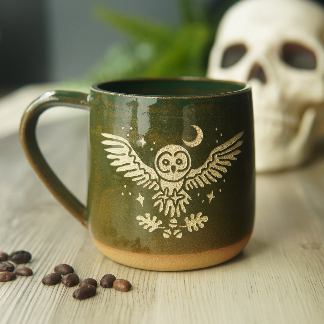 Owl + Oak Mug, Farmhouse Style Handmade Pottery