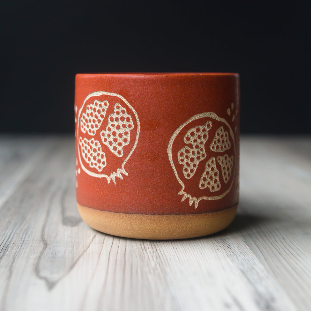 Pomegranate Mug, Farmhouse Style Handmade Pottery