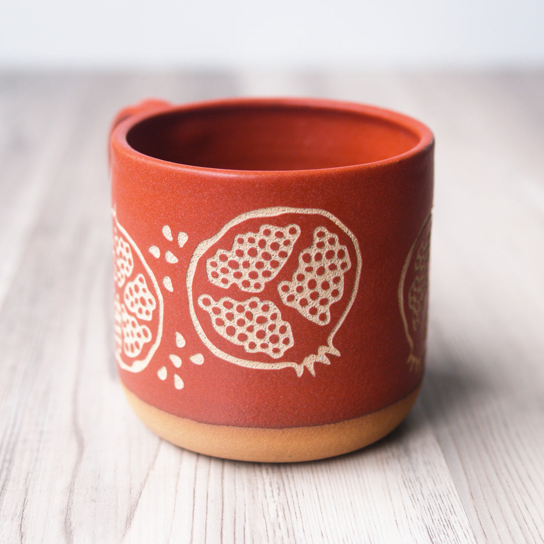 Pomegranate Mug, Farmhouse Style Handmade Pottery