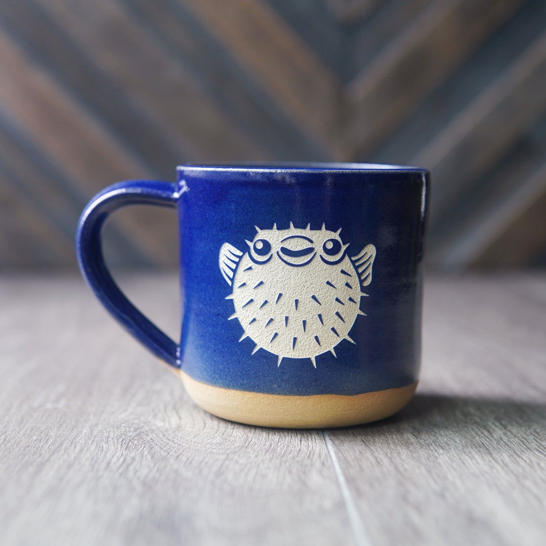 Pufferfish Mug, nautical Farmhouse Style handmade pottery