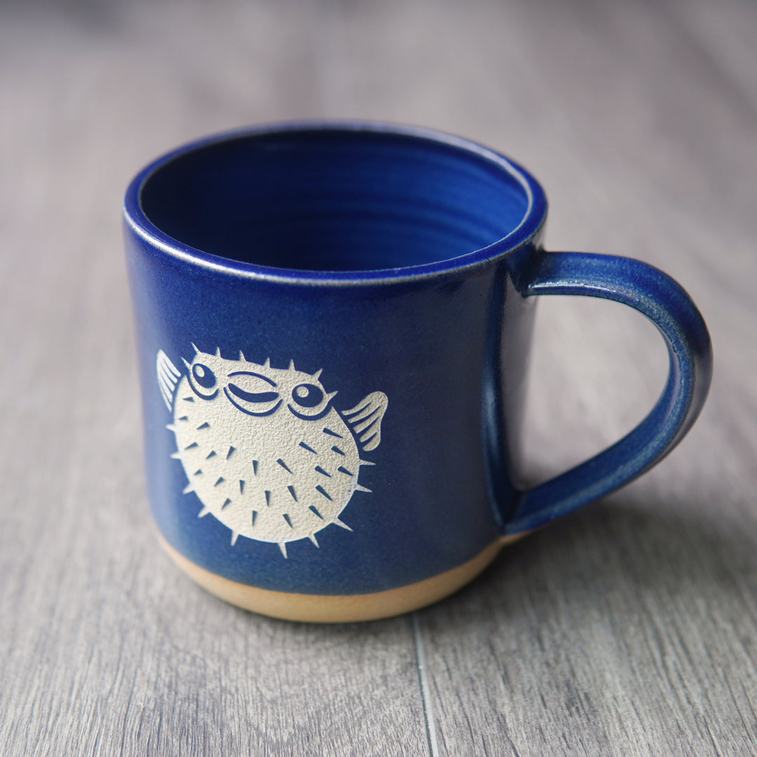 Pufferfish Mug, nautical Farmhouse Style handmade pottery