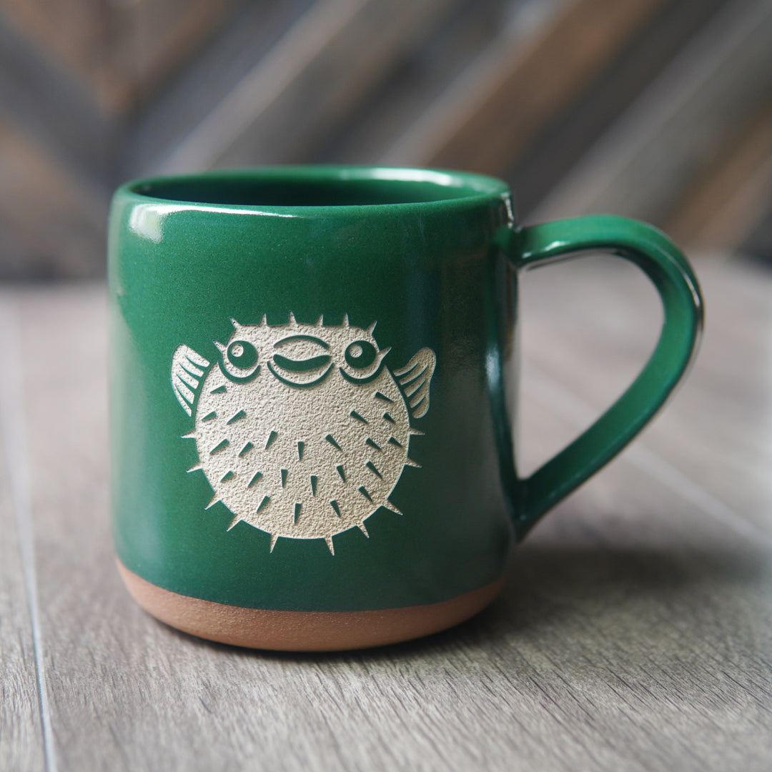 Pufferfish Mug, nautical Farmhouse Style handmade pottery