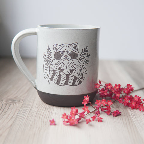 Raccoon Mug, Farmhouse Style Handmade Pottery