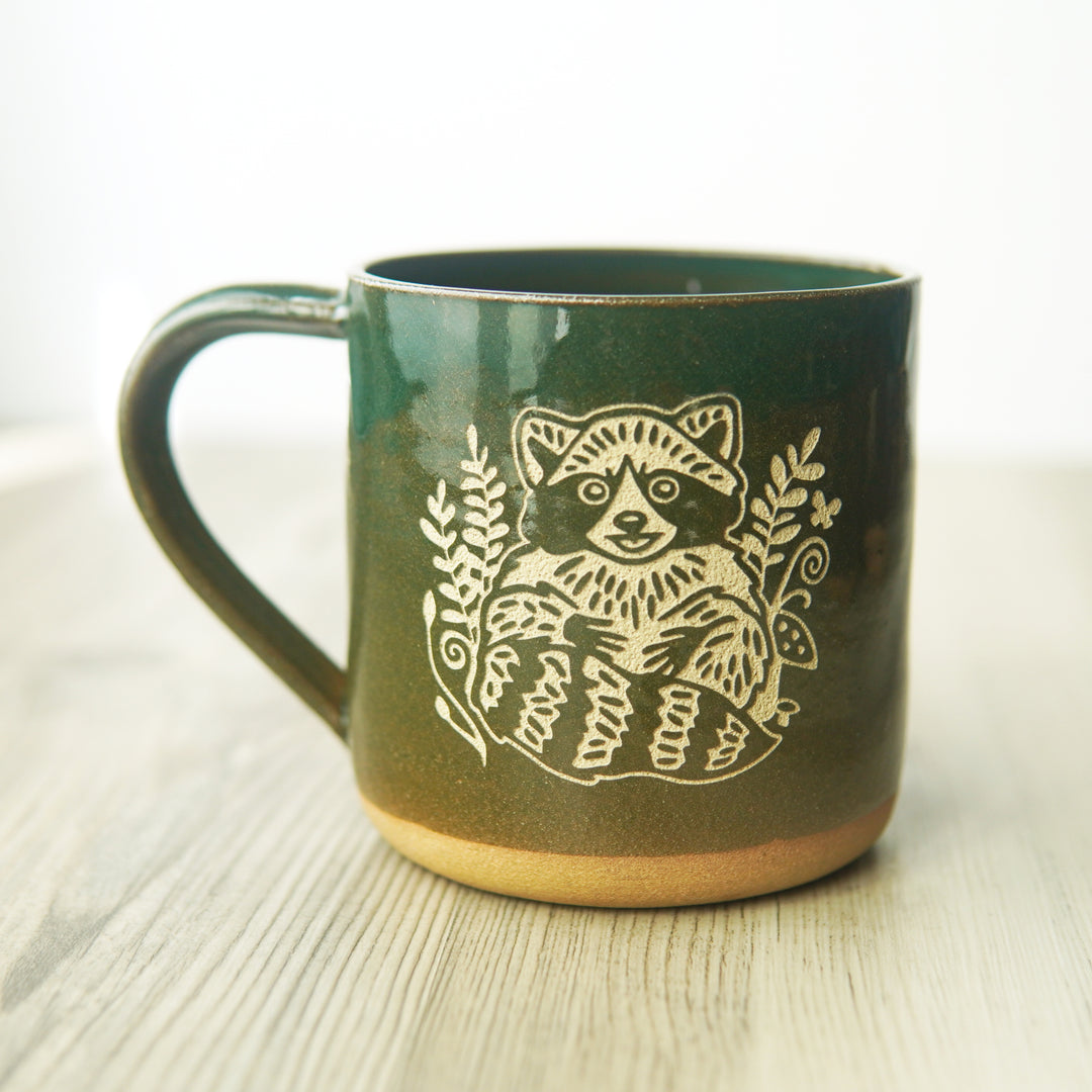 Raccoon Mug, Farmhouse Style Handmade Pottery