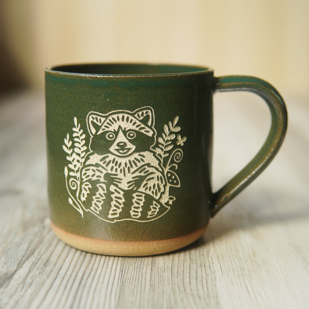 Raccoon Mug, Farmhouse Style Handmade Pottery