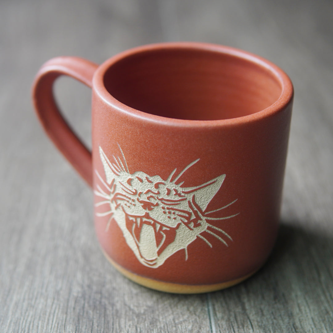 Screaming Cat Mug, Farmhouse Style Handmade Pottery