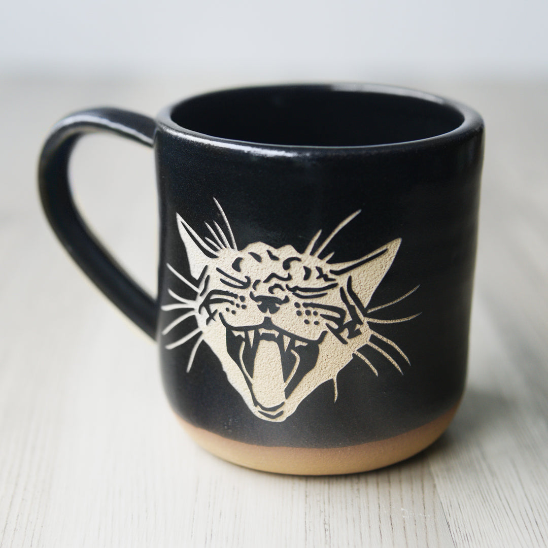 Screaming Cat Mug, Farmhouse Style Handmade Pottery