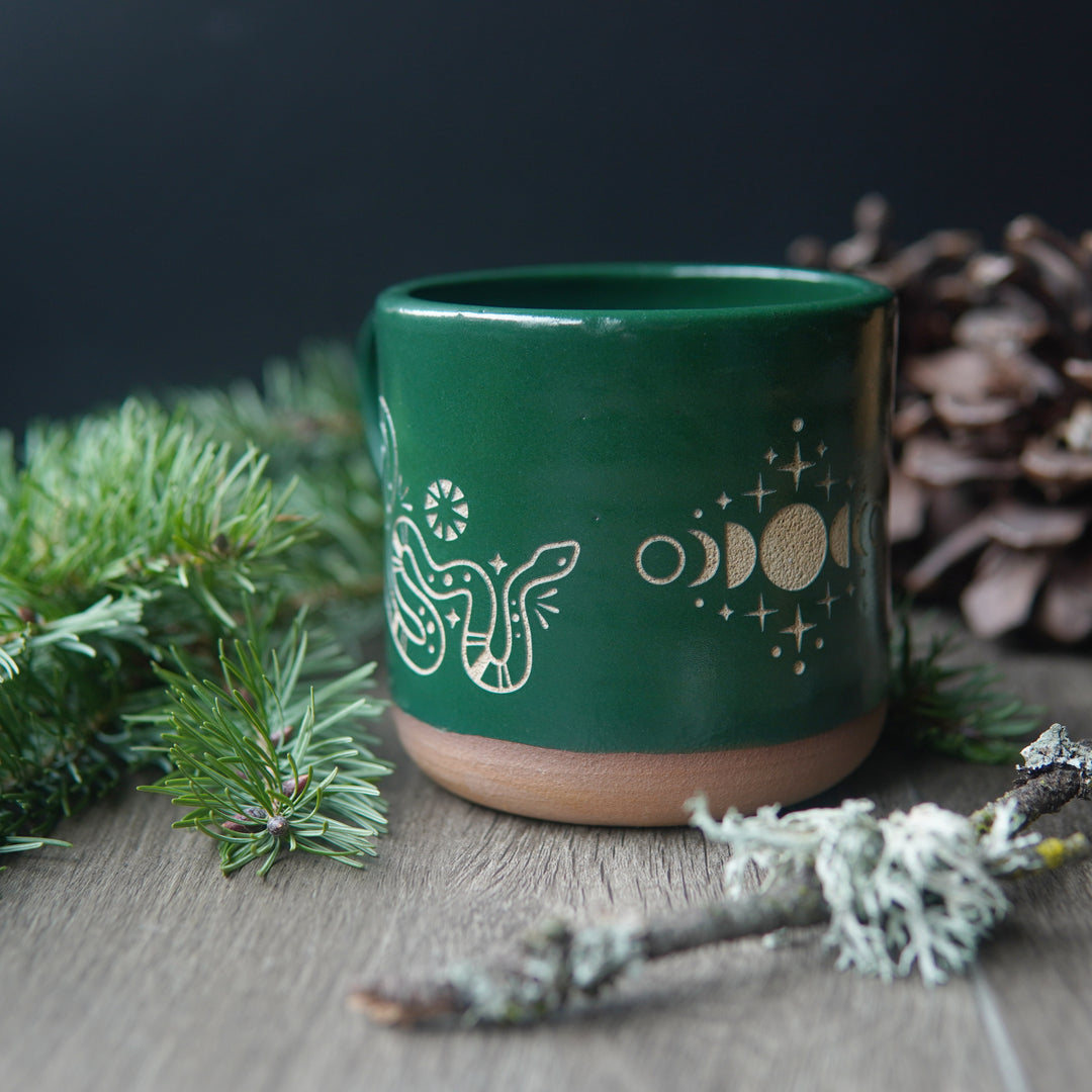 Snakes + Moon Phase Mug, Farmhouse Style Handmade Pottery