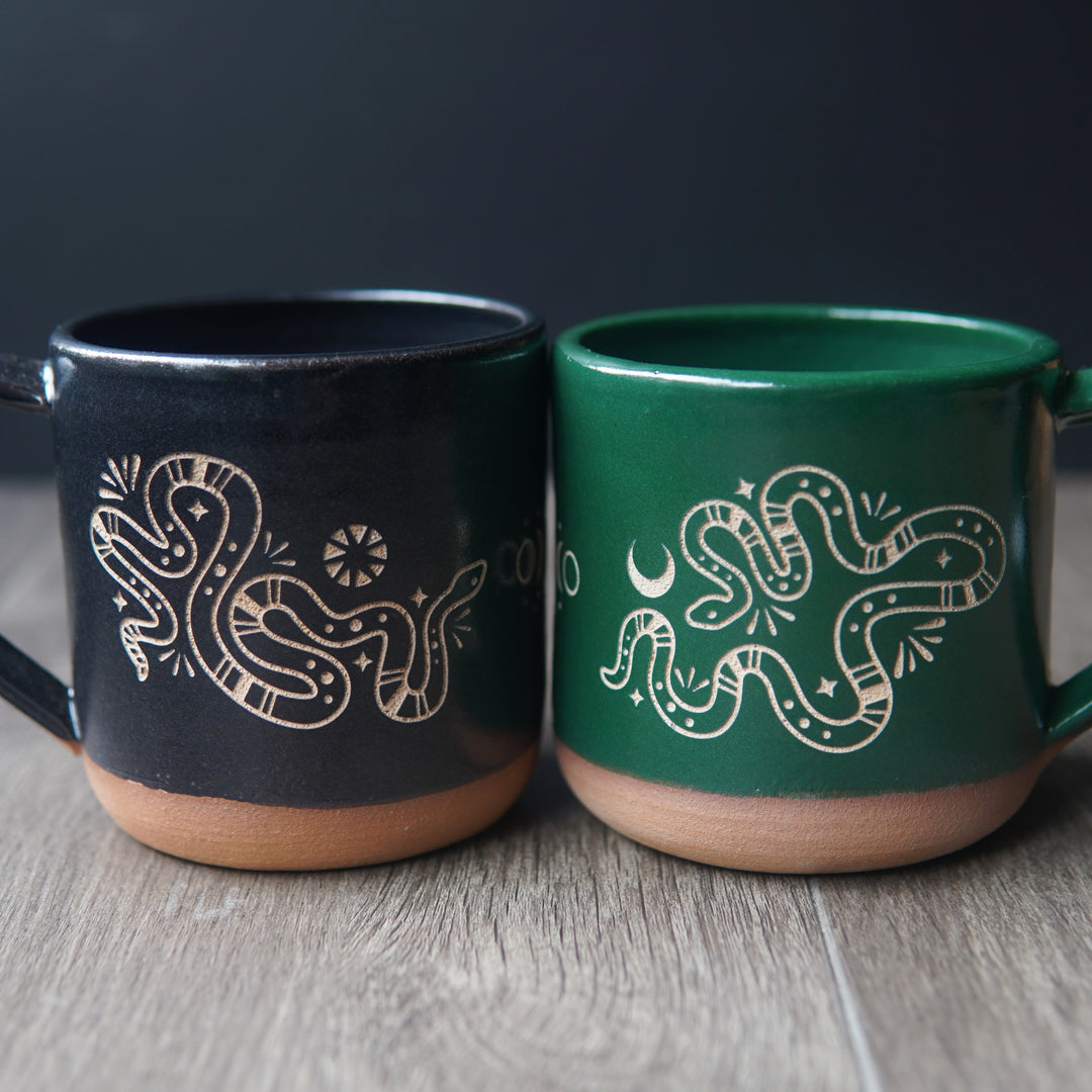 Snakes + Moon Phase Mug, Farmhouse Style Handmade Pottery