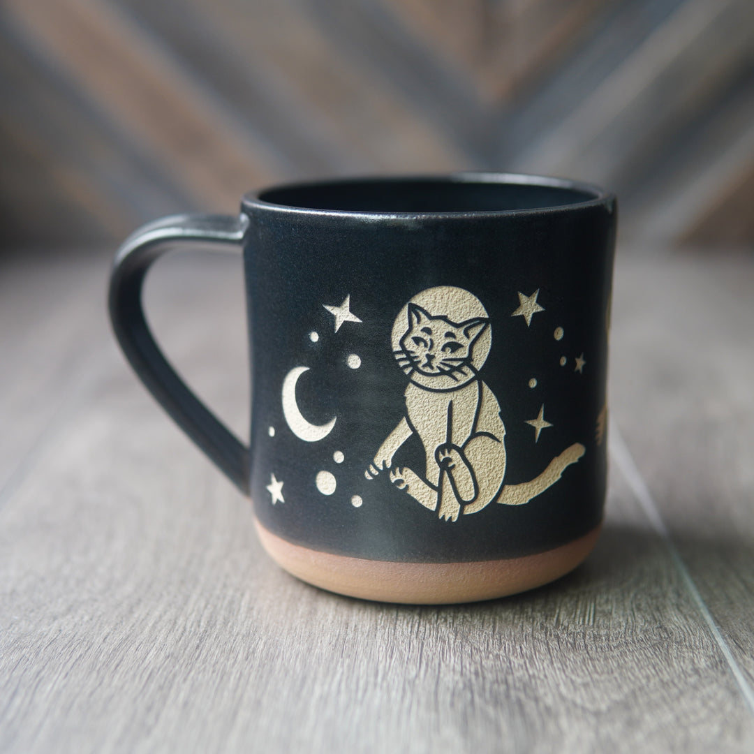 Space Cats Mug, Farmhouse Style Handmade Pottery
