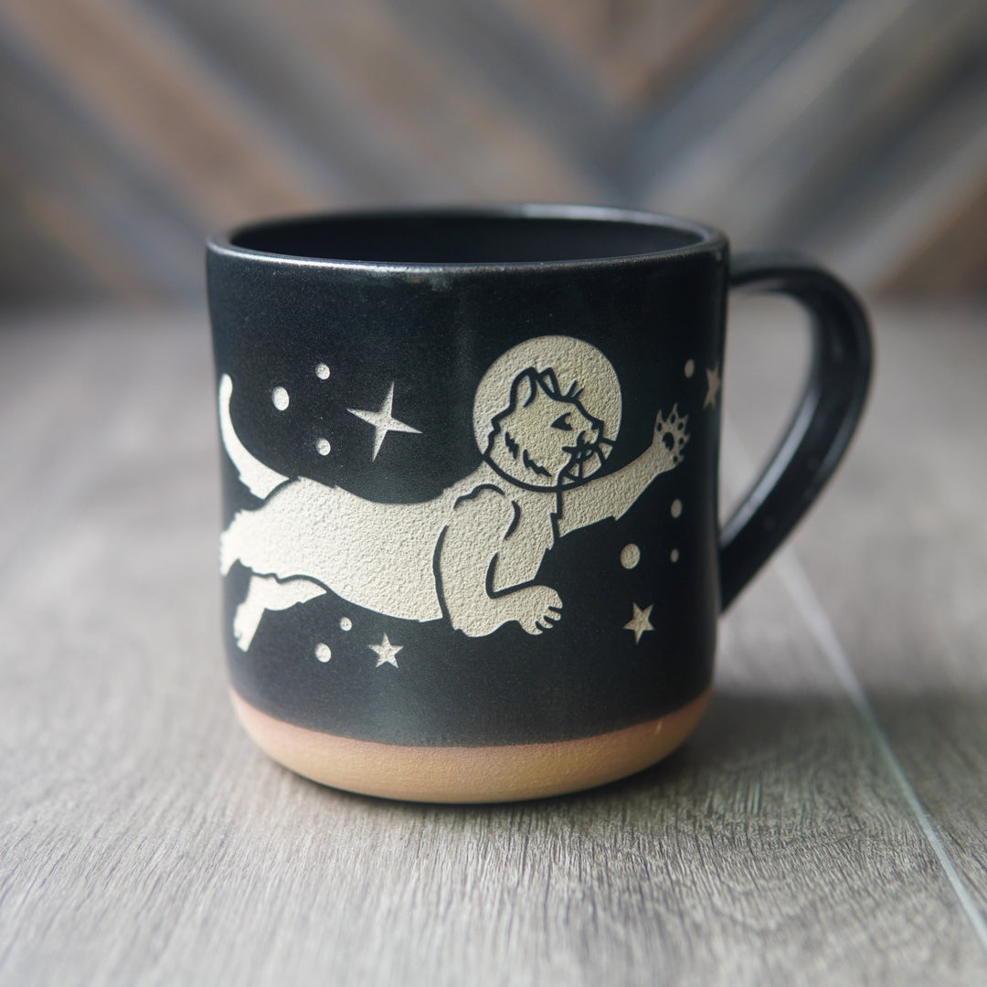 Space Cats Mug, Farmhouse Style Handmade Pottery