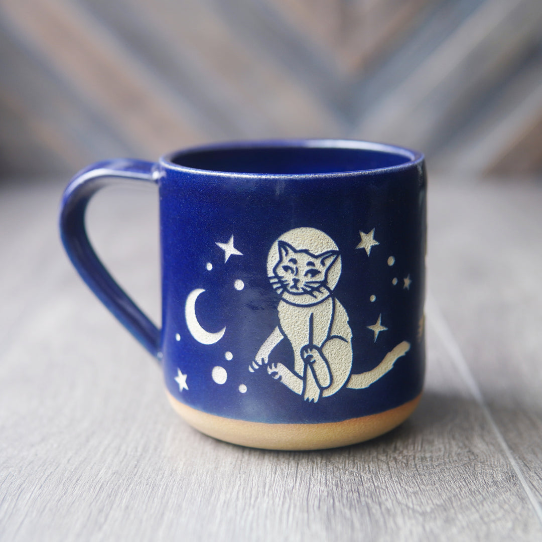 Space Cats Mug, Farmhouse Style Handmade Pottery