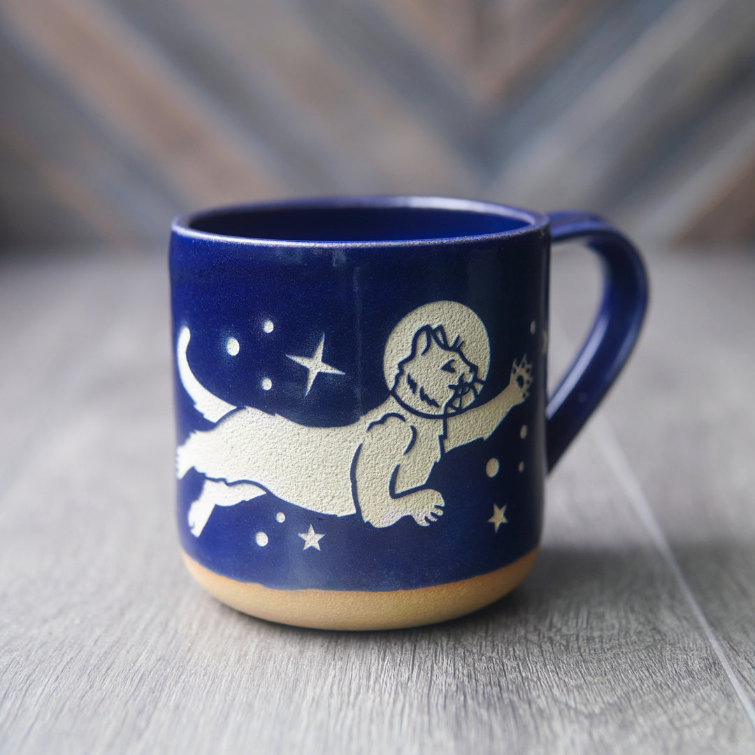 Space Cats Mug, Farmhouse Style Handmade Pottery