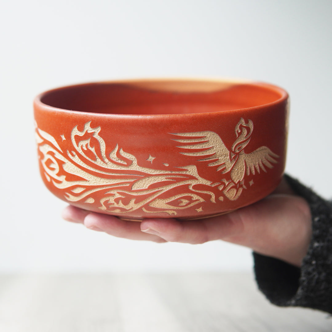 Phoenix Bird Bowl, Farmhouse Style Handmade Pottery