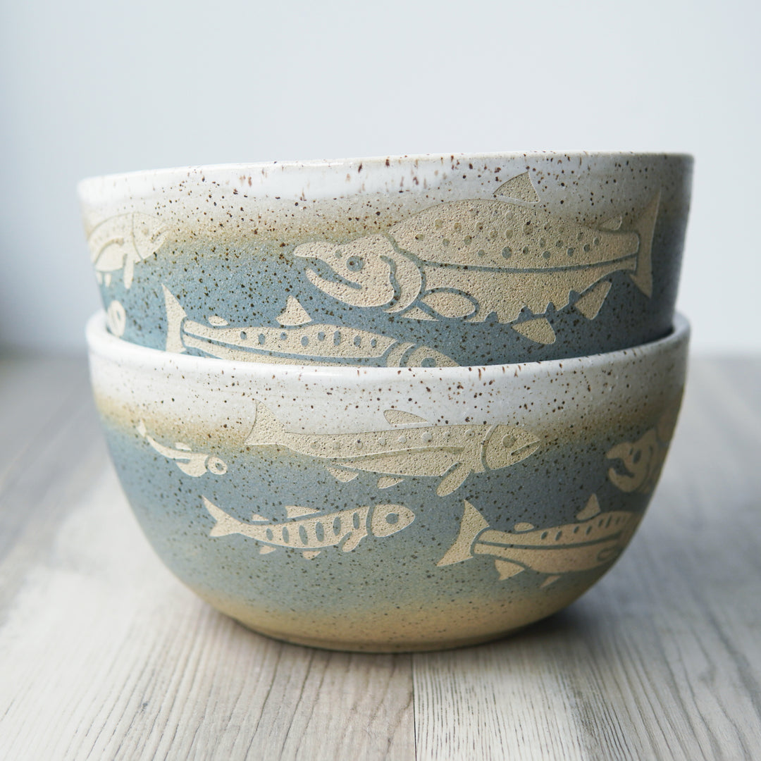 Salmon Ramen Bowl, Introvert Collection Handmade Pottery