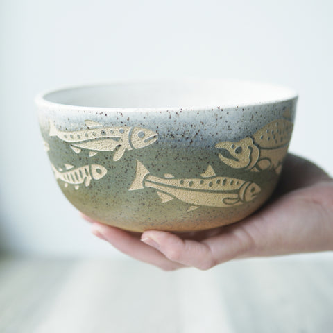 Salmon Ramen Bowl, Introvert Collection Handmade Pottery