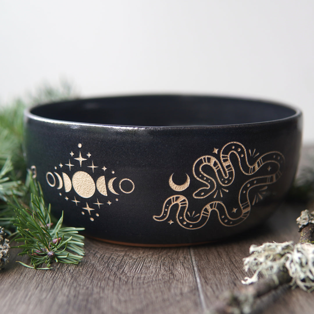 Lunar Snake Bowl, Handmade Pottery