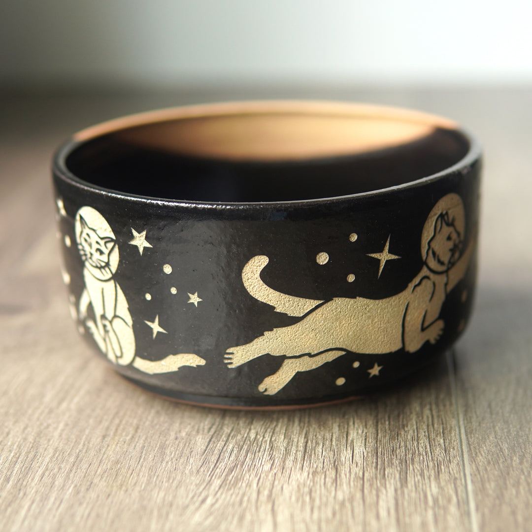 Space Cats Bowl, Farmhouse Style Handmade Pottery